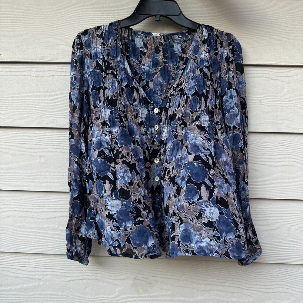 Chan Luu Blue and Gray Floral Blouse